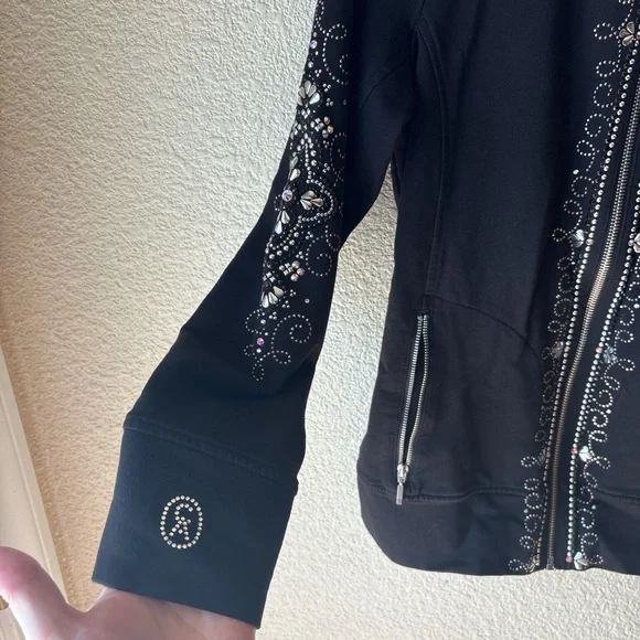 Christine Alexander Black Zip Jacket with Silver Rhinestone Swirls Small - Picture 5 of 7